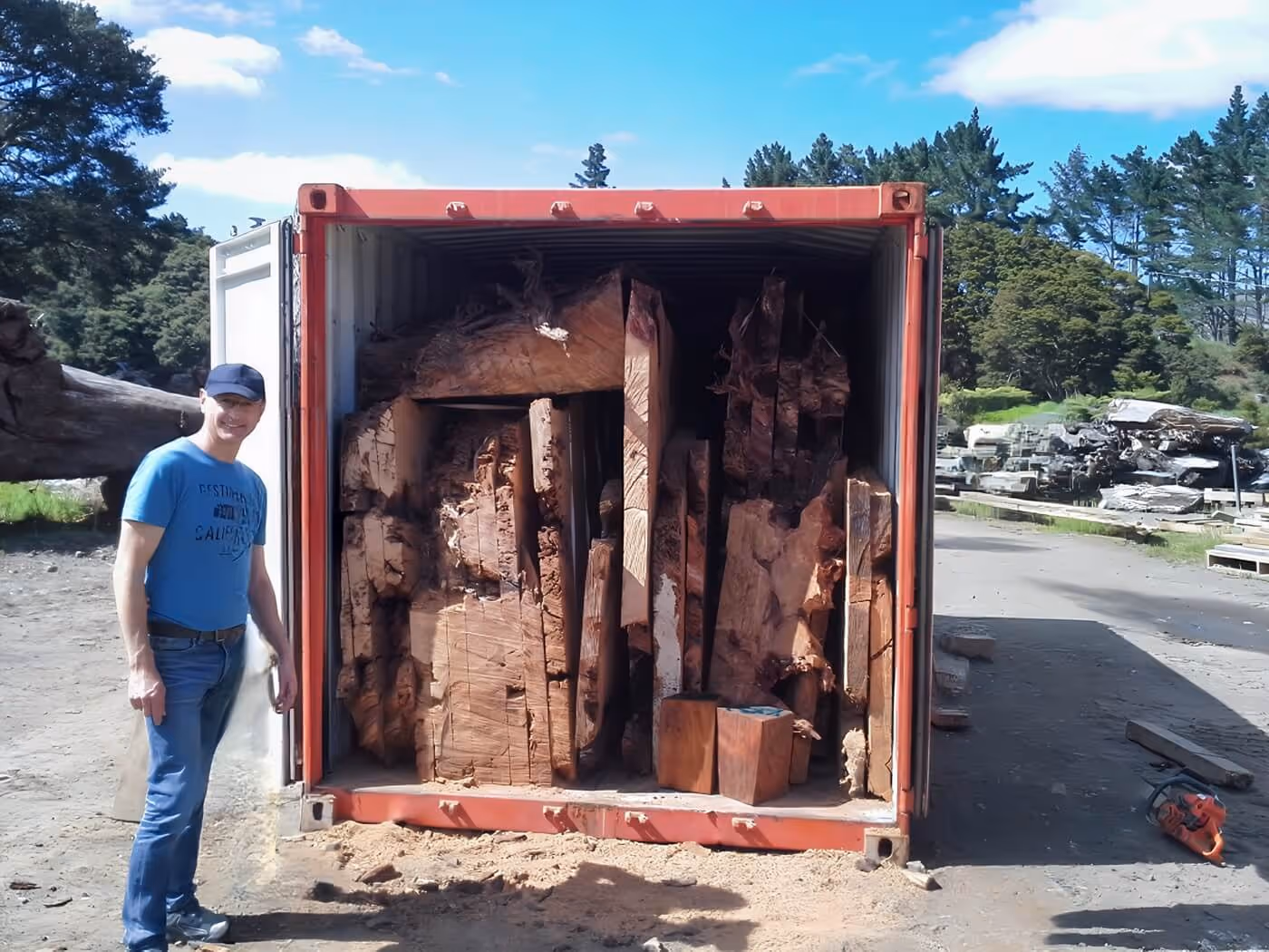 Shipping of impressive kauri table tops in New Zealand, made from large root or trunk slabs, for unique conference tables and dining tables