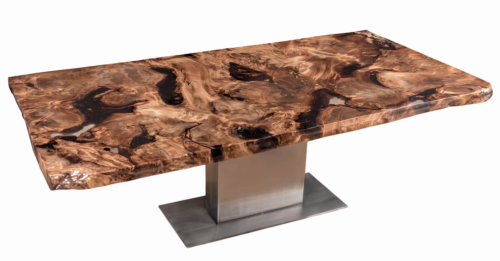 A limited-edition, one-of-a-kind table featuring amber, handcrafted by a master cabinetmaker for special interior design projects and exclusive living spaces