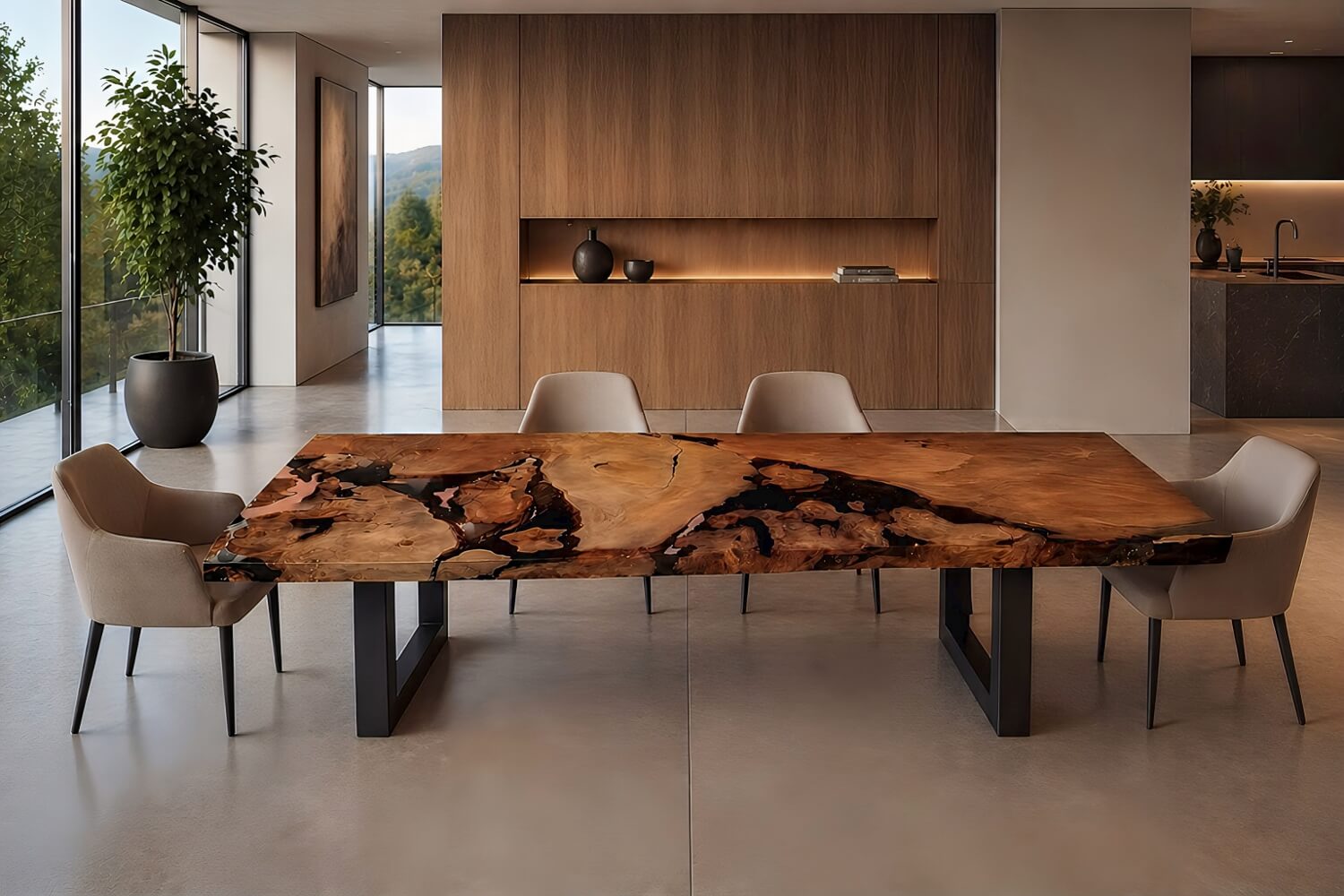 Kauri Tisch für hochwertige Esszimmer, Wohn- und Essbereiche, repräsentative Küchen, Besprechungsräume, exklusive Penthouses, Showrooms und Empfangsbereiche