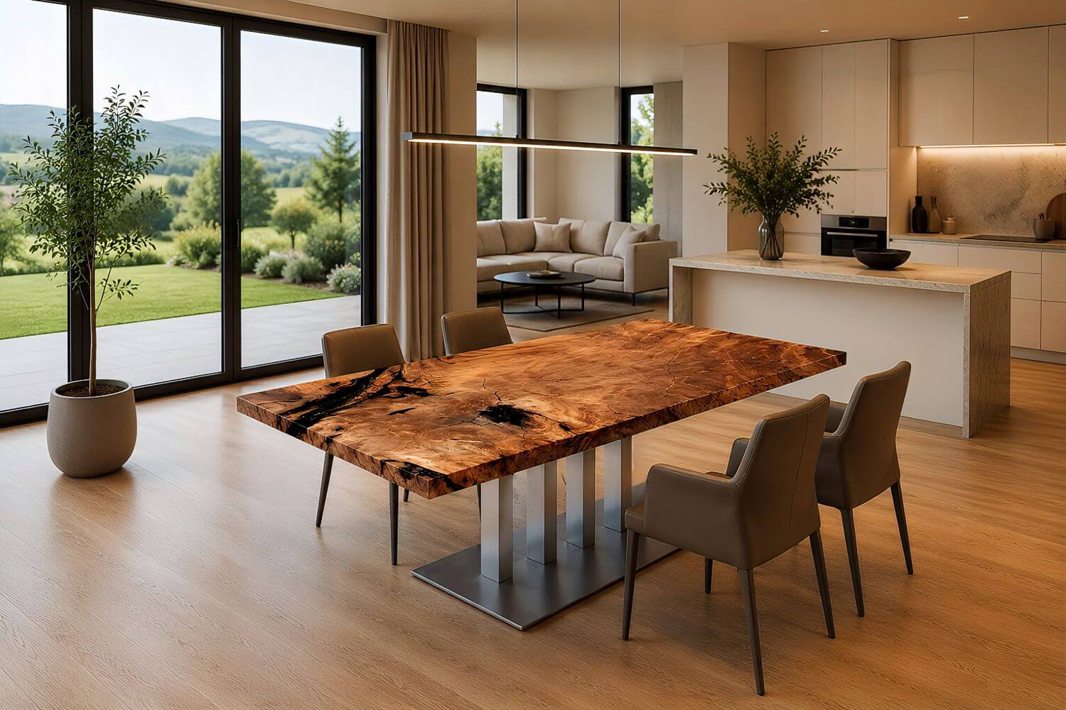 Esstisch nach Maß alpine Schweiz für private Residenz, Chalet als außergewöhnlicher Statemant Massivhlztisch und exklusivem österreichischem Interior Design