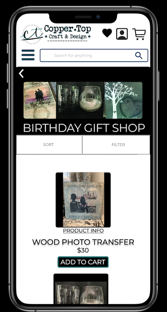 screenshot of the Birthday gift shop page