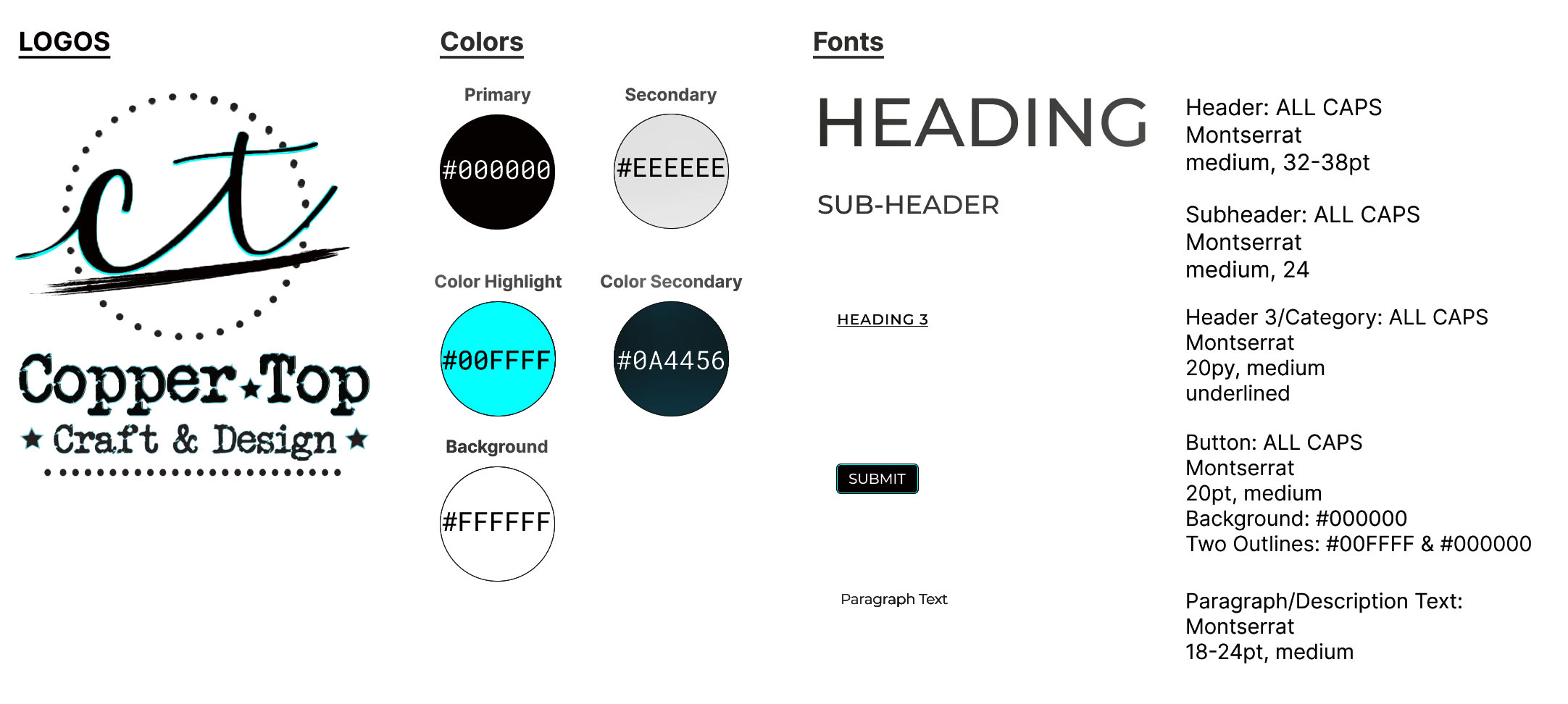 Copper Top Craft and Design Typography and Style Guide example
