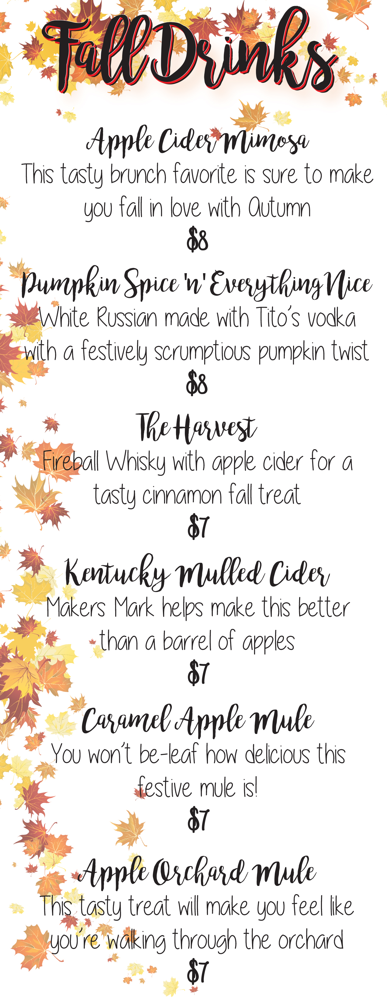 Fall Drink Menu