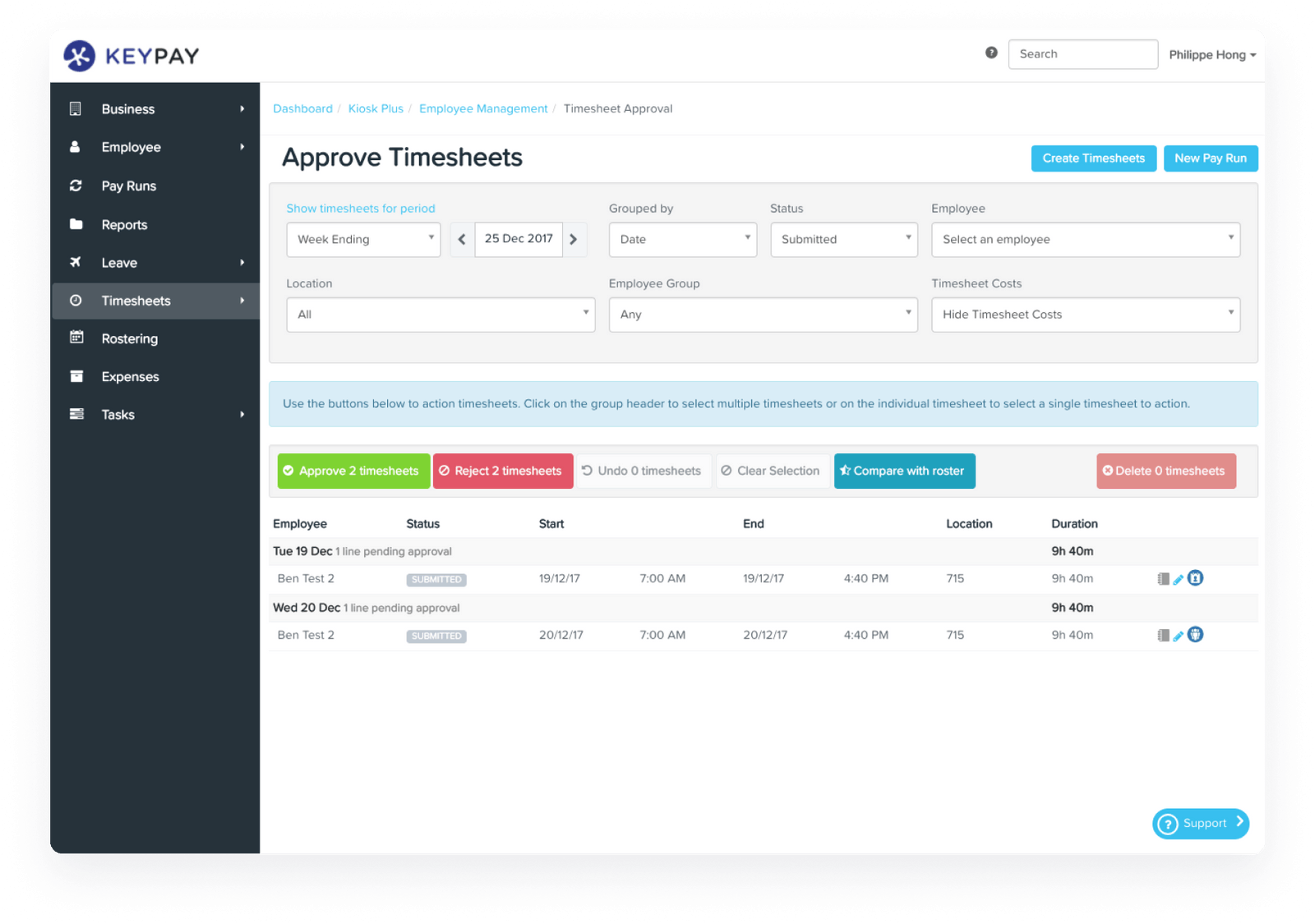 Keypay Roster Timesheet Tracker | KeyPay AU