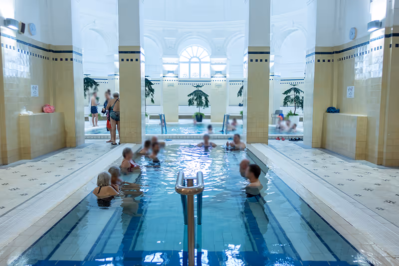 A group of people in a swimming pool