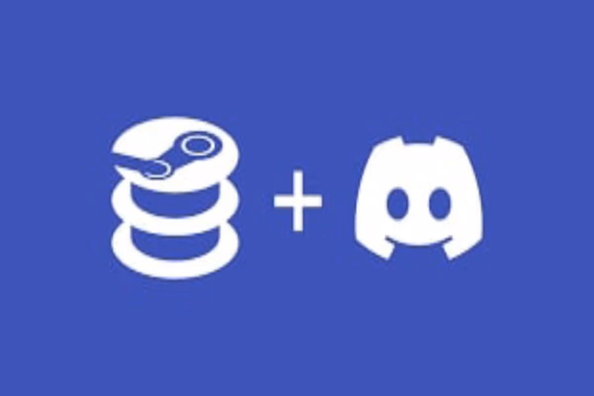 The SteamDB logo, a plus sign, and the Discord logo arranged in that order on a purple background.