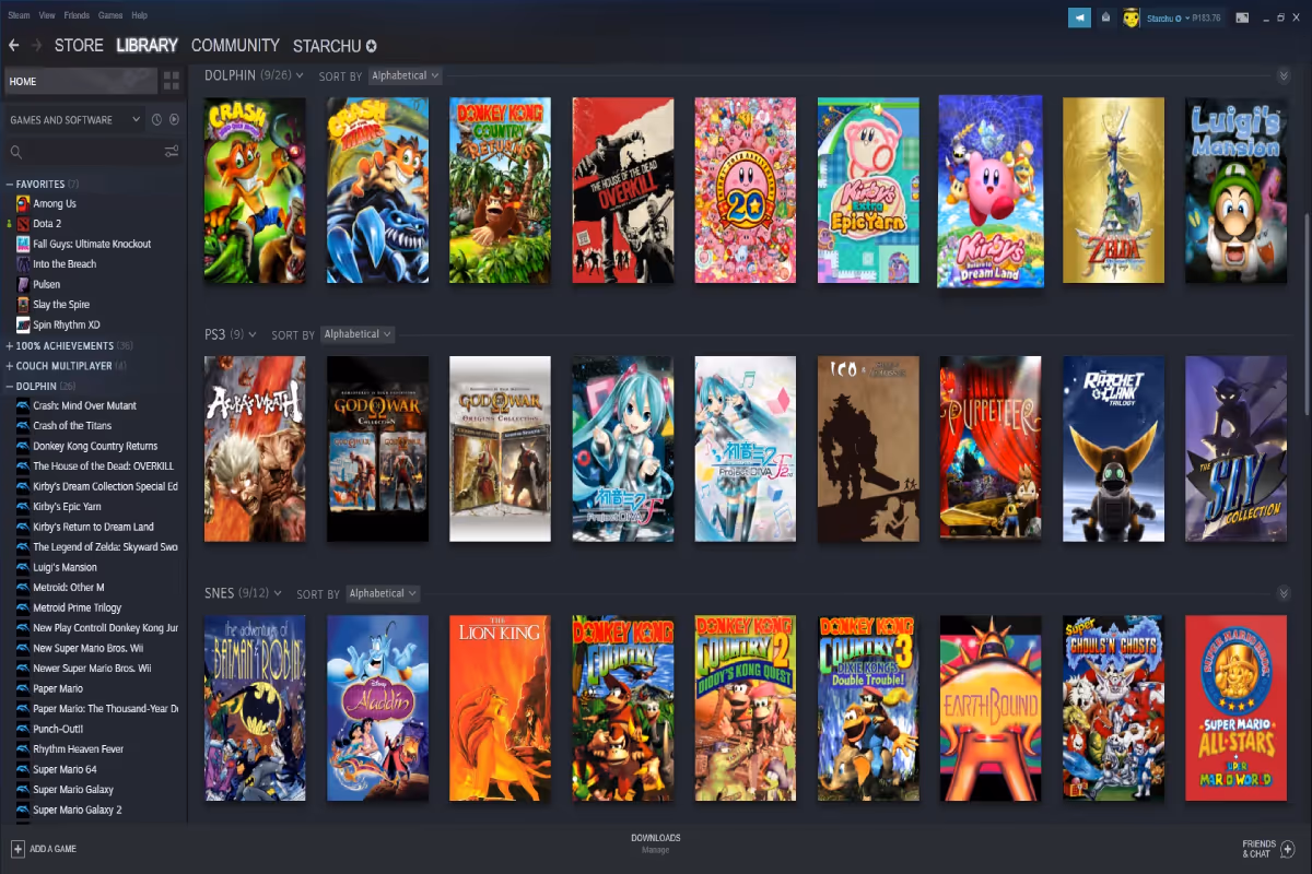 A Steam Library filled with retro games.