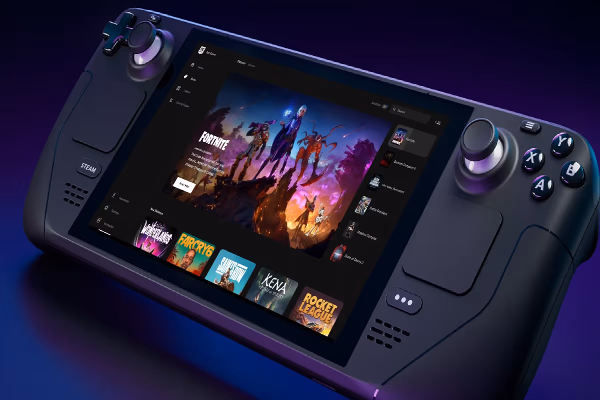 A Steam Deck with the Epic Games Store running on it.
