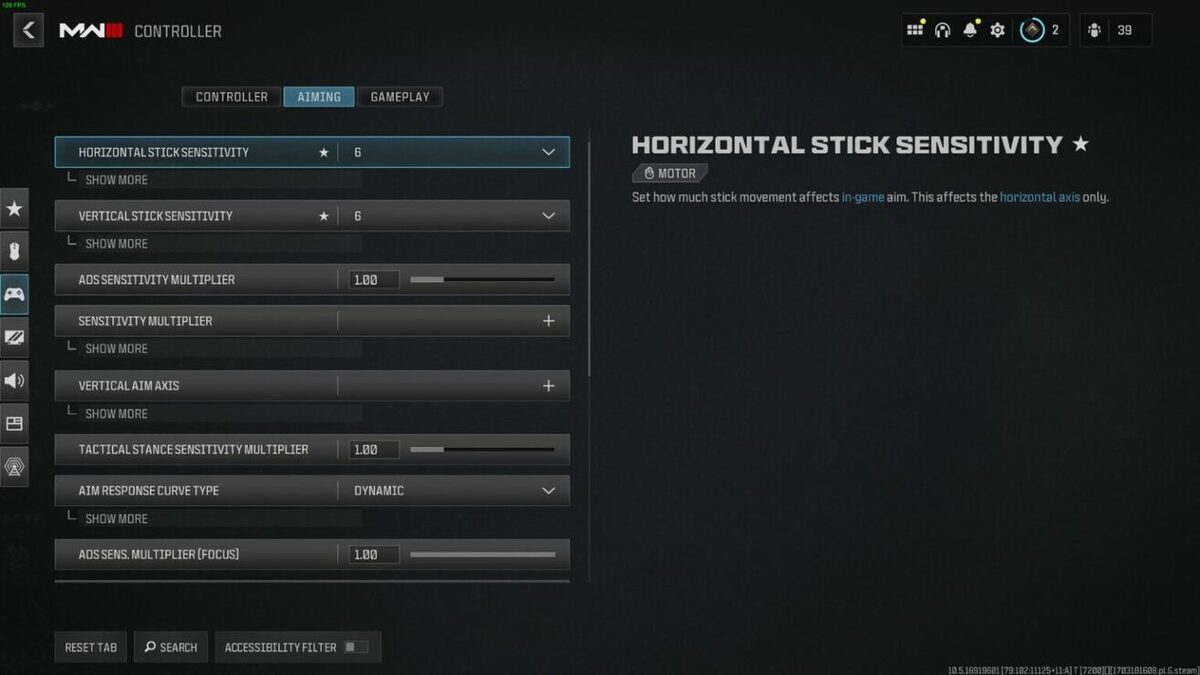 An image of the aiming settings menu from MW3.