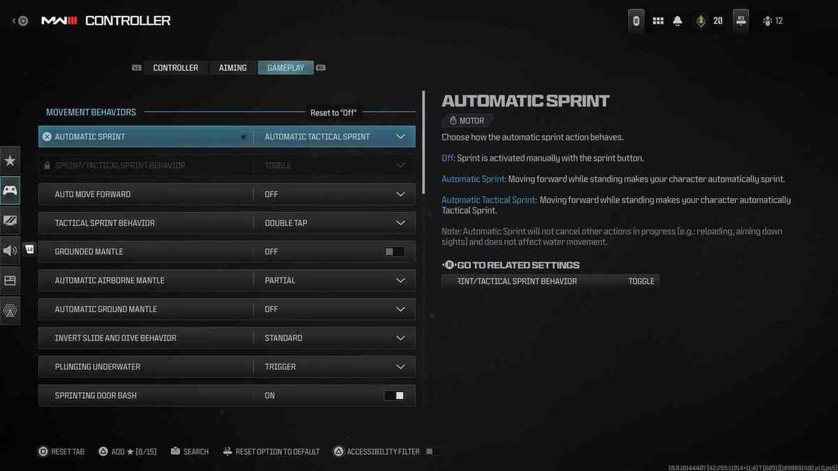 An image of the gameplay settings menu from MW3.