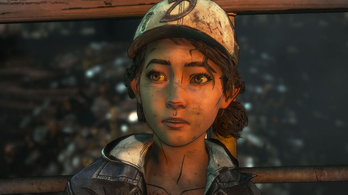 An image of Clementine from The Walking Dead, a young girl wearing a dirty baseball cap.