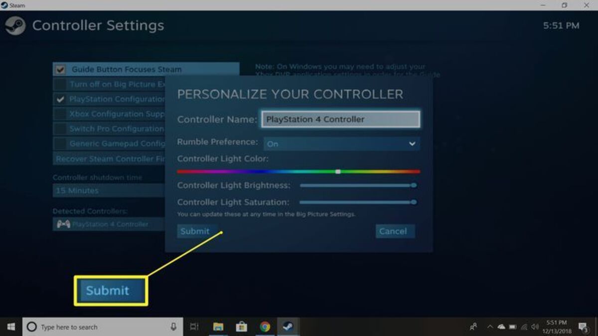 An image of Steam’s controller settings menu.