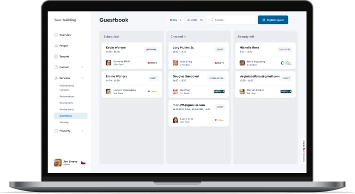 Sharry Guestbook dashboard on a laptop