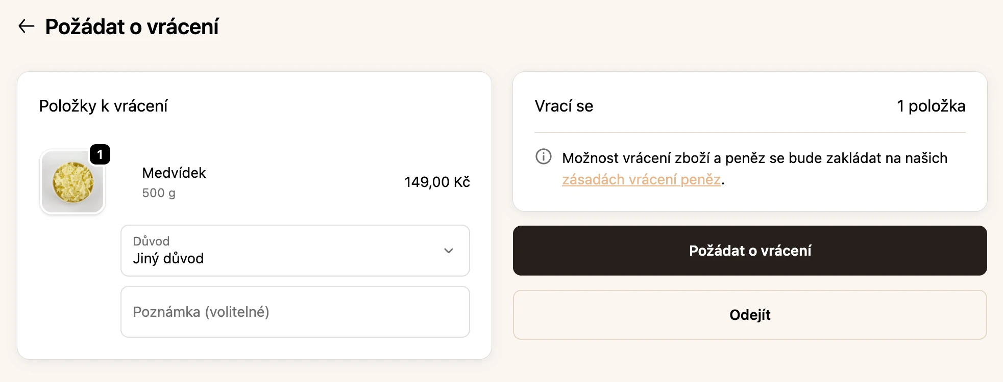 Vytvoření žádosti z pohledu zákazníka.
