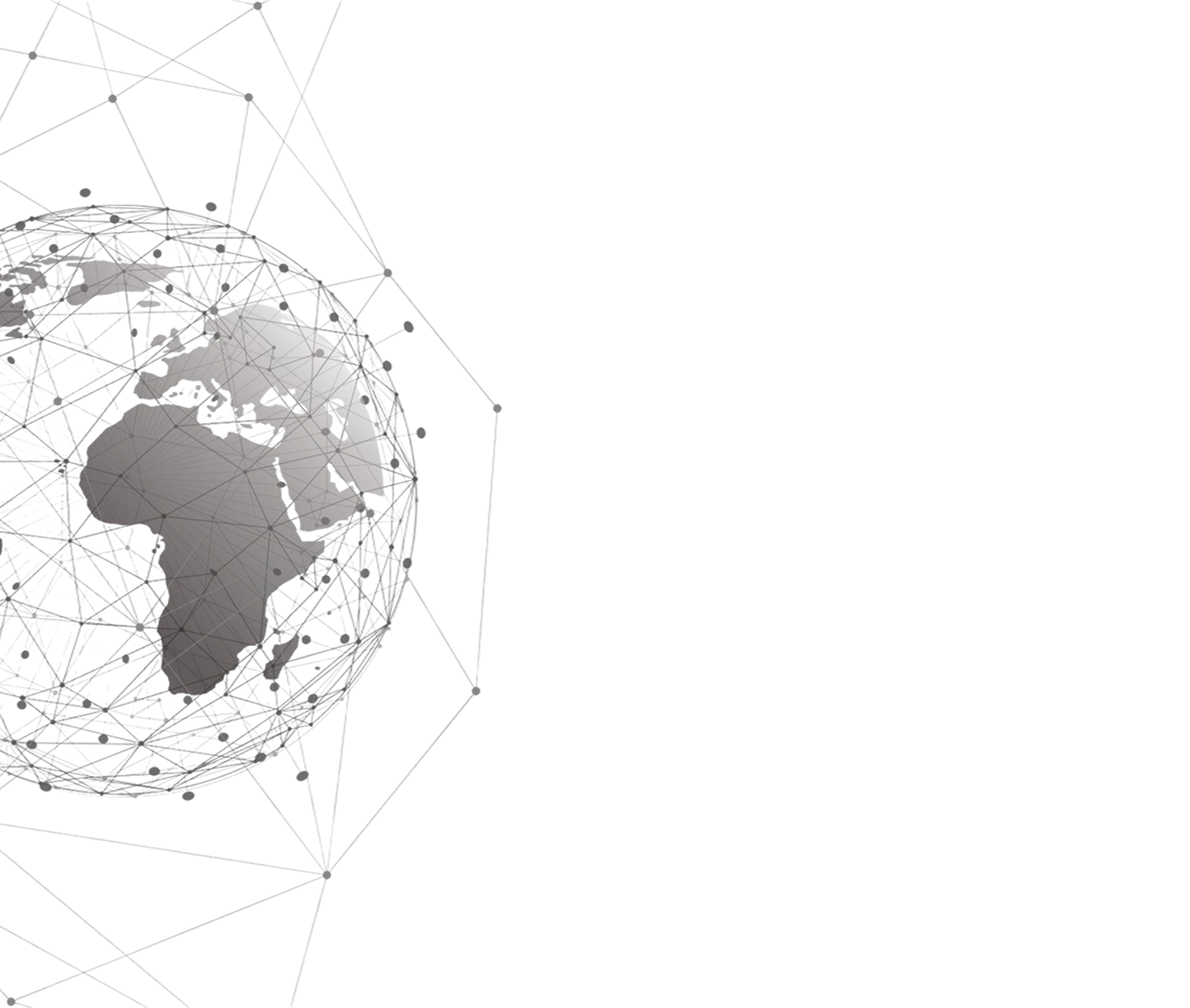 Partial view of a 3D globe showing connected network lines and nodes over continents, symbolizing global digital connectivity.