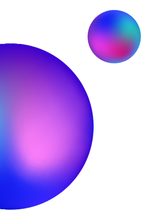 Inswitch two glowing spheres with smooth gradient colors of blue, purple, pink, and teal on a black background.