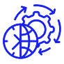 Blue Inswitch icon showing a globe with a gear and circular arrows, symbolizing global settings.