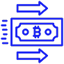 Inswitch graphic of a Bitcoin banknote with arrows indicating digital currency transfer.