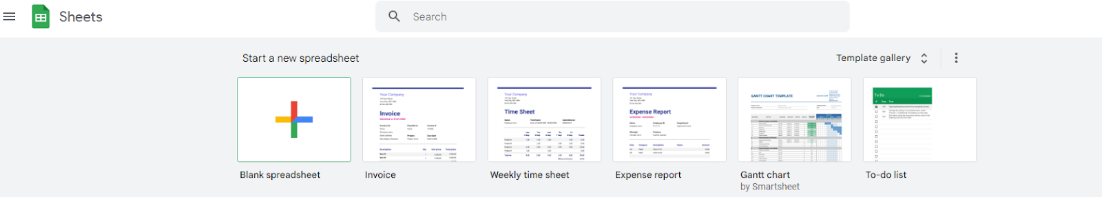 creating a new spreadsheet from the Google Sheets dashboard