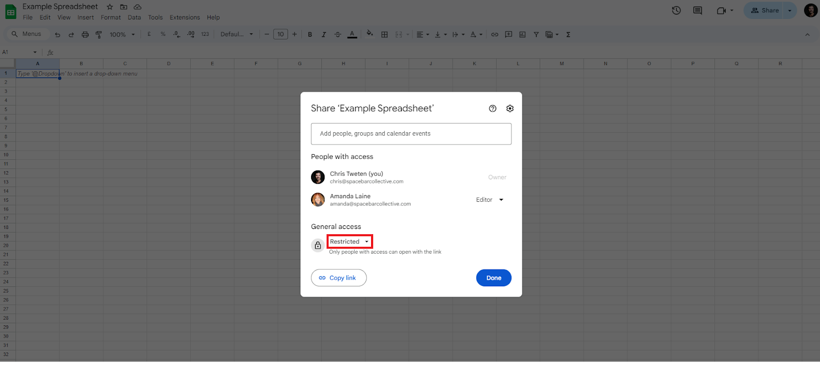 collaboration features in Google Sheets