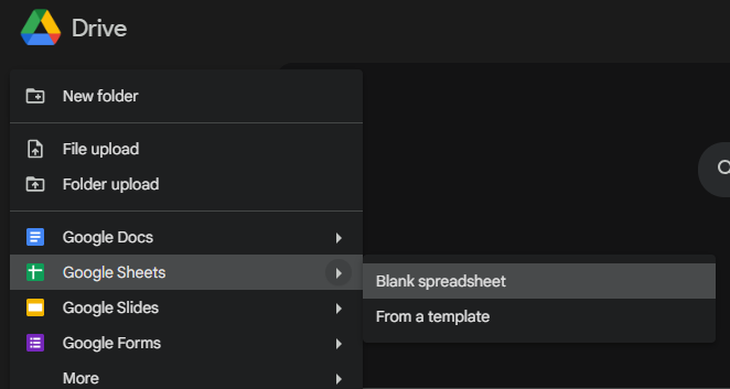 creating a new spreadsheet from Google Drive