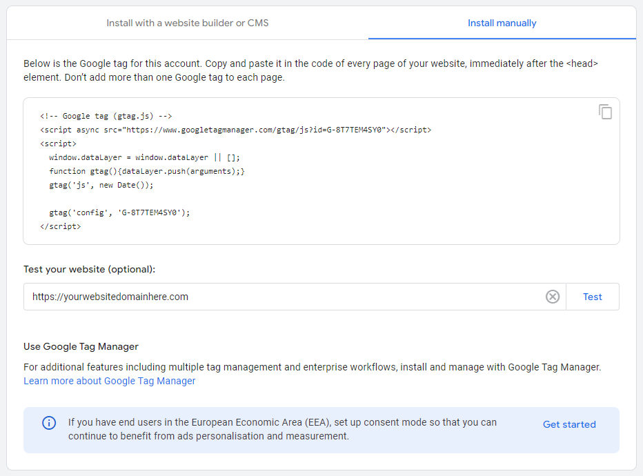 installing the GA4 tracking code manually