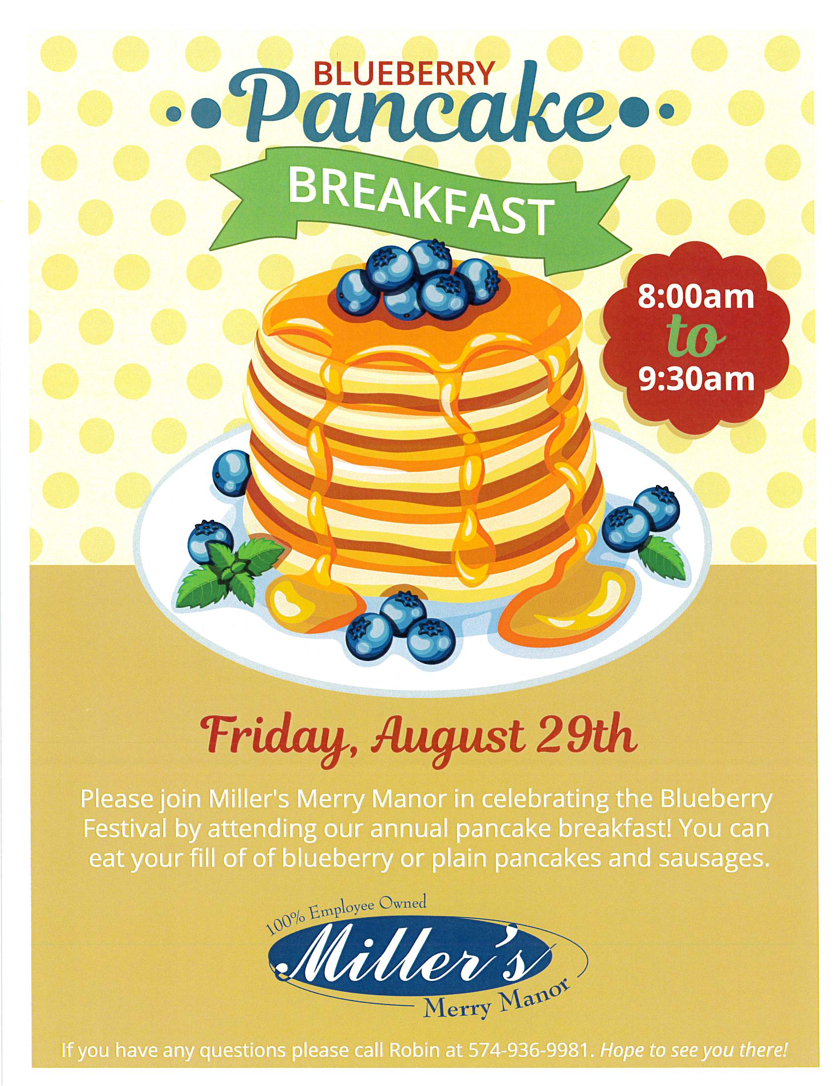 Miller's Merry Manor Blueberry Pancake Breakfast