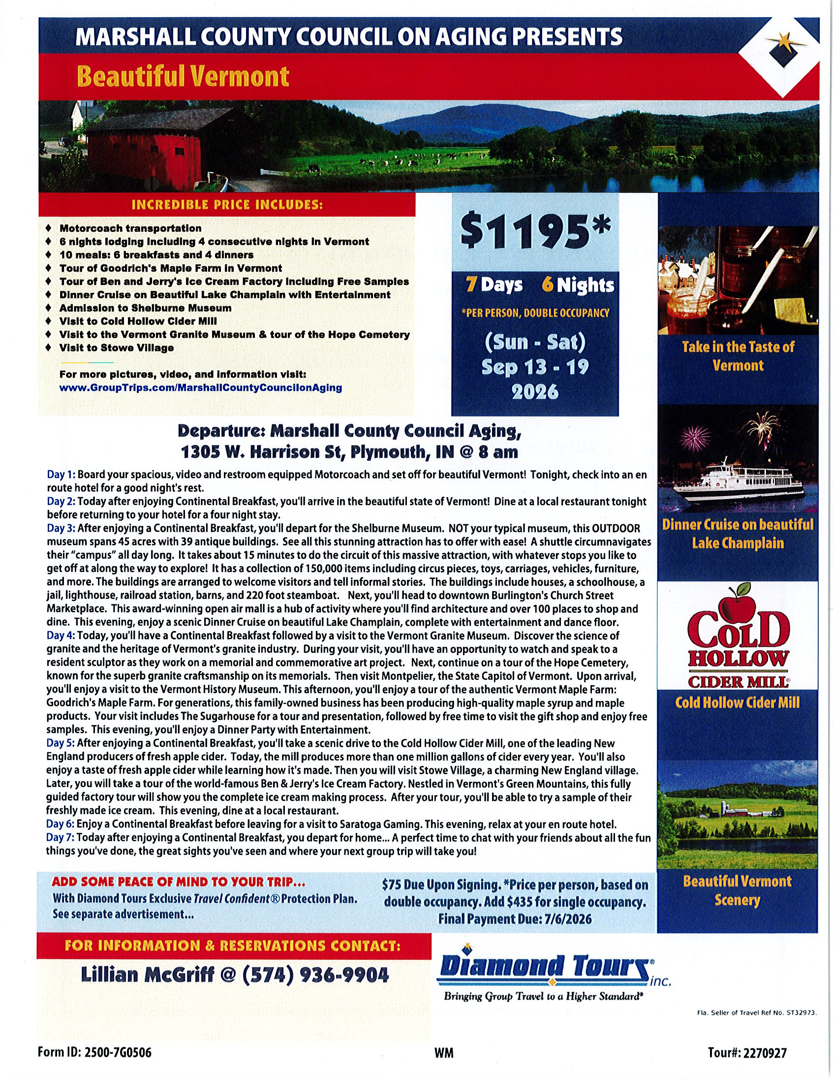Marshall County Council on Aging Vermont Trip