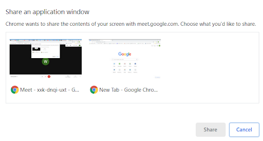 Google Hangout's option to share an application window