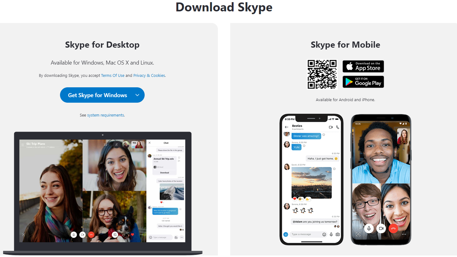 Screenshots of the Skype download screen.