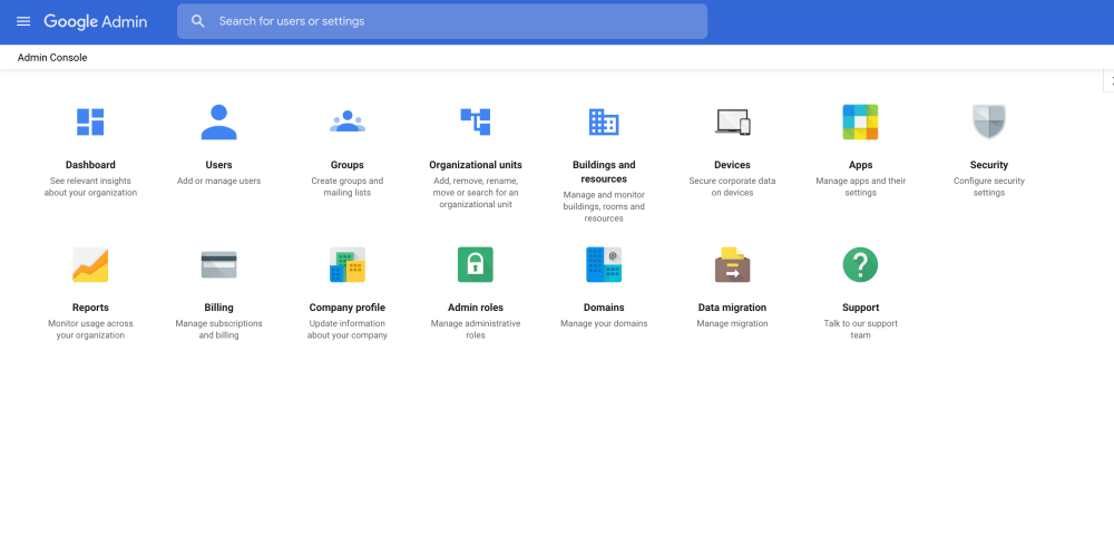 A screenshot of the Google Admin Console