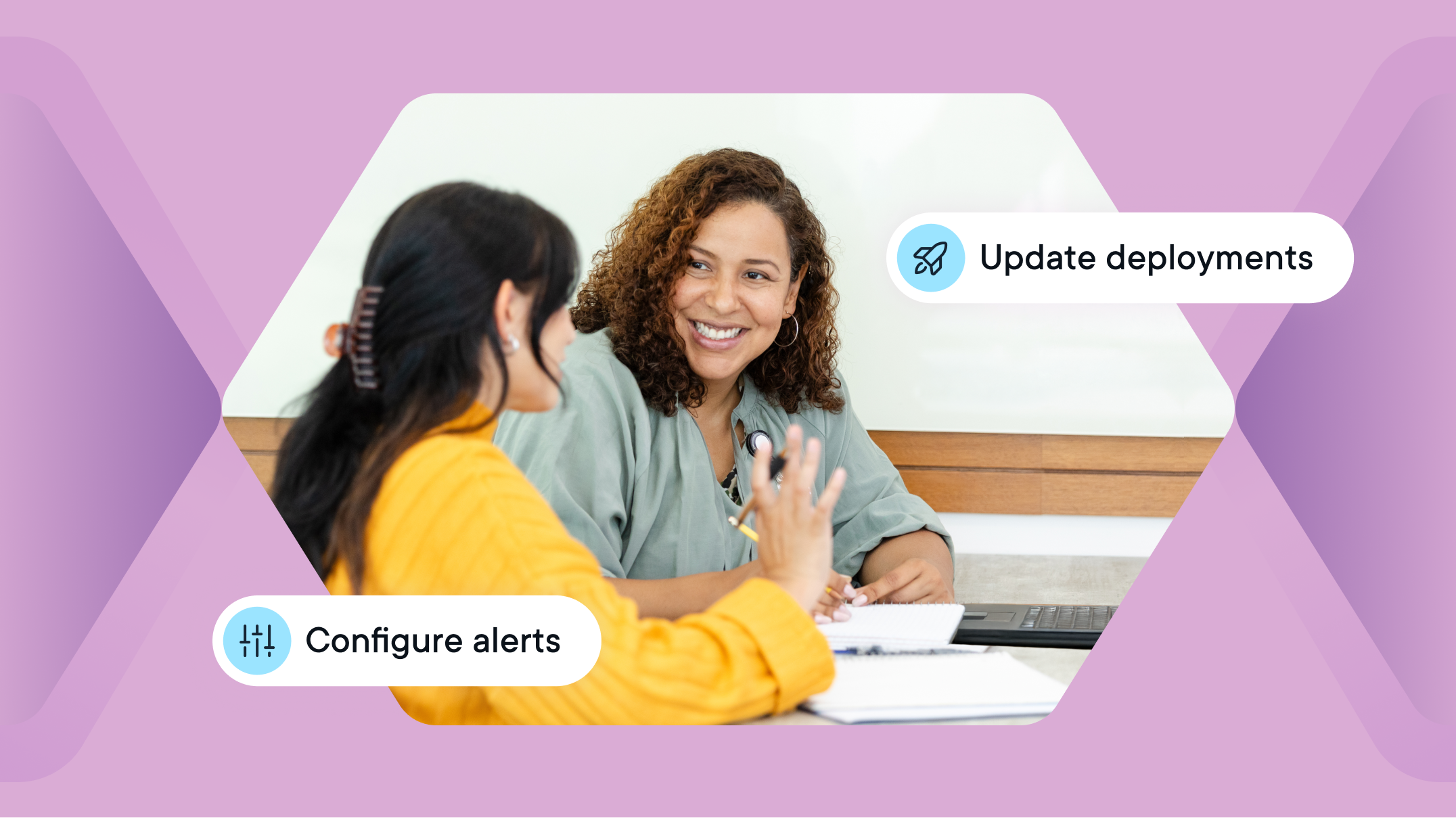 A counselor and a student speaking together