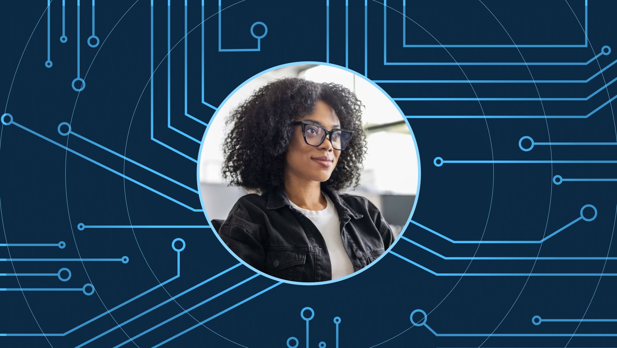 A woman's headshot in a circle