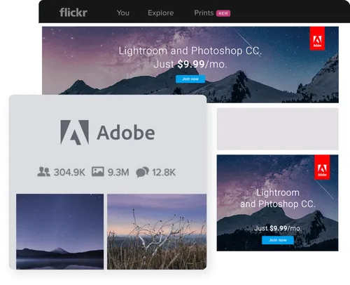 Example mockup of an ad on Flickr for Adobe Lightroom & Photoshop