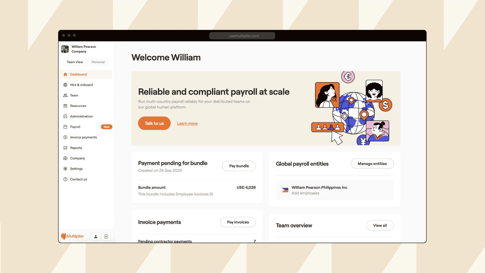 Employer of Record services Multiplier dashboard