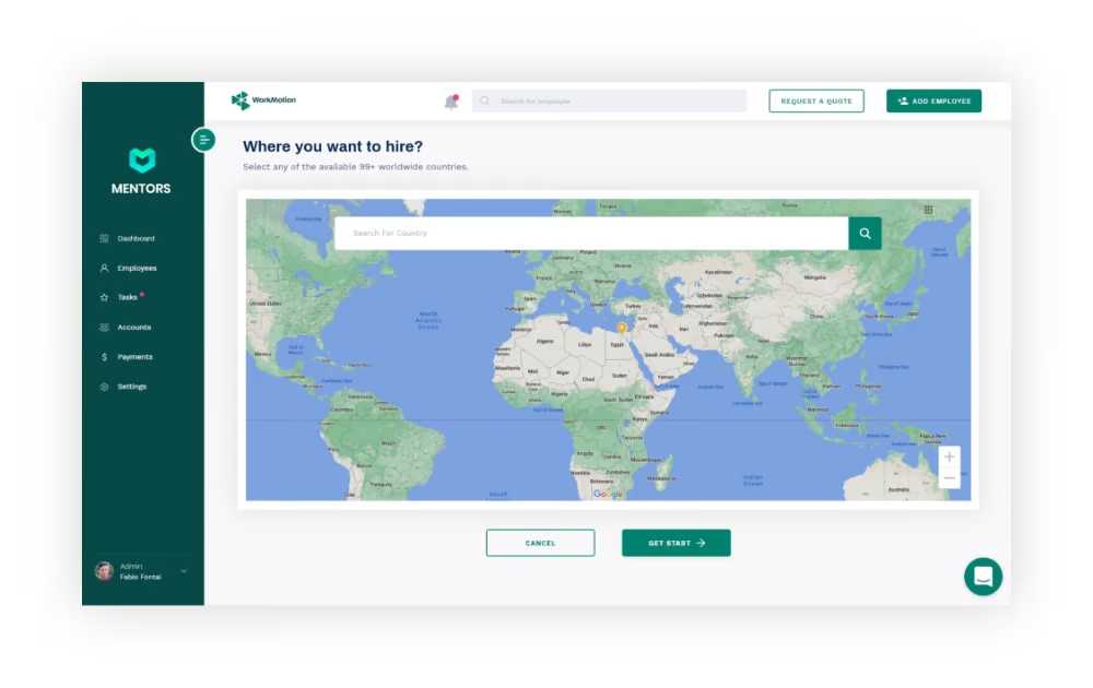 Employer of Record services Workmotion dashboard