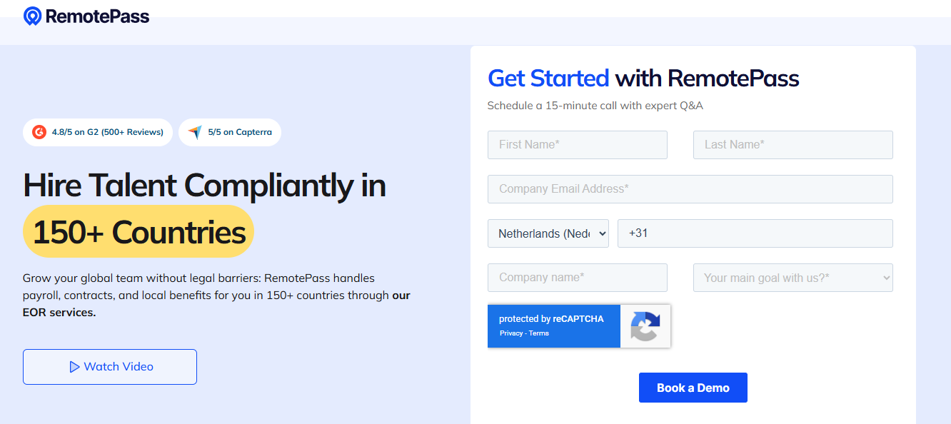 Best EOR for startups RemotePass demo page