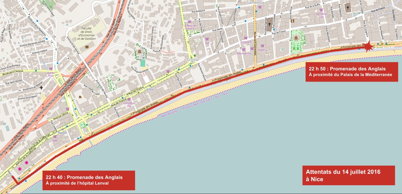 Parcours du camion bélier sur la promenade des Anglais