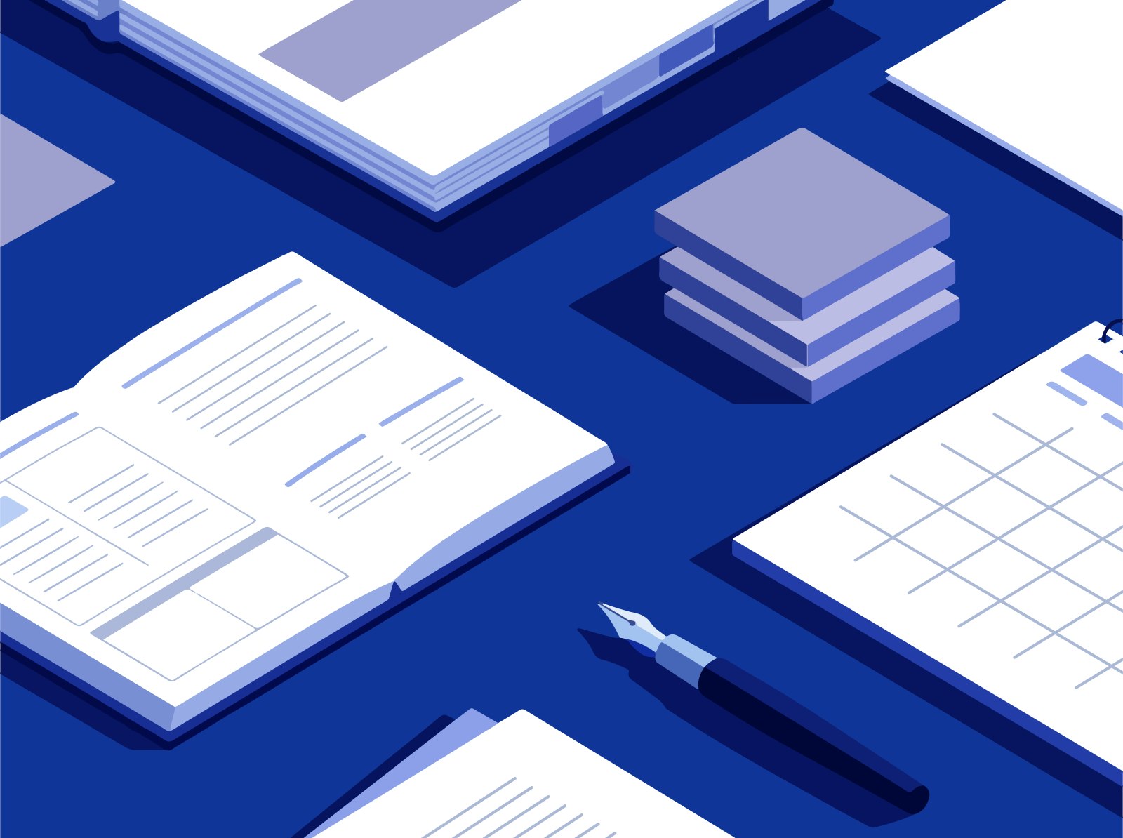 Illustration : livre ouvert, stylo et feuillets, correction d’un roman