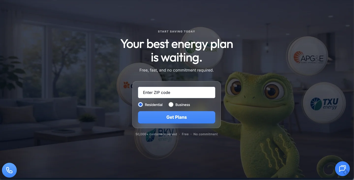 WattKarma homepage call-to-action section for energy plan comparison