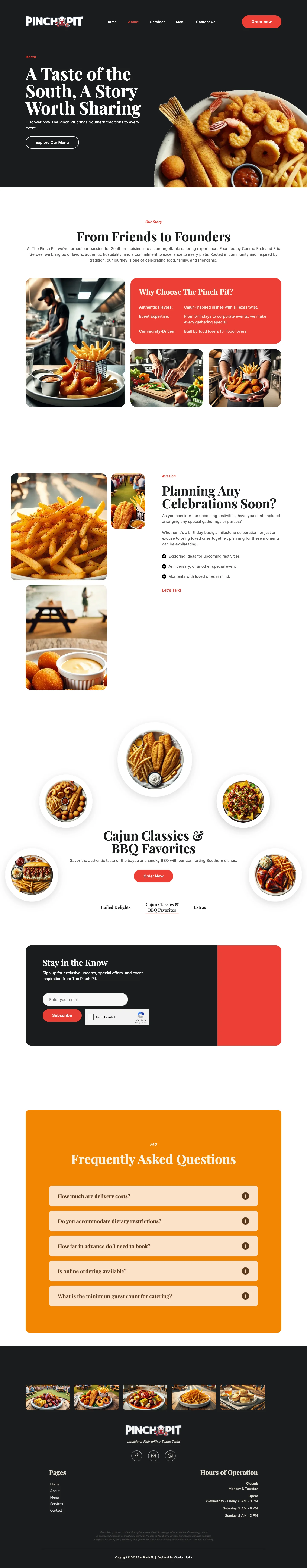 The Pinch Pit about page desktop layout with brand story and team photos