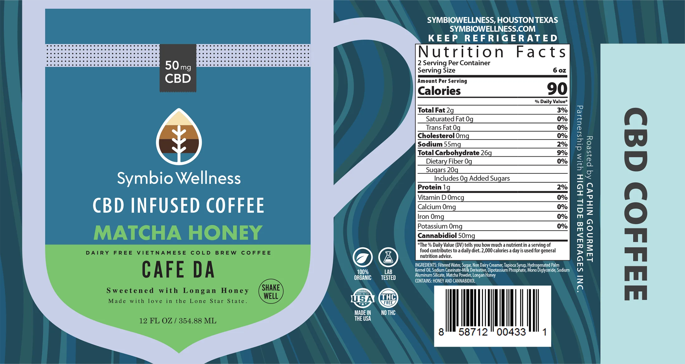 Symbio Wellness CBD Caphin Matcha Honey product packaging design