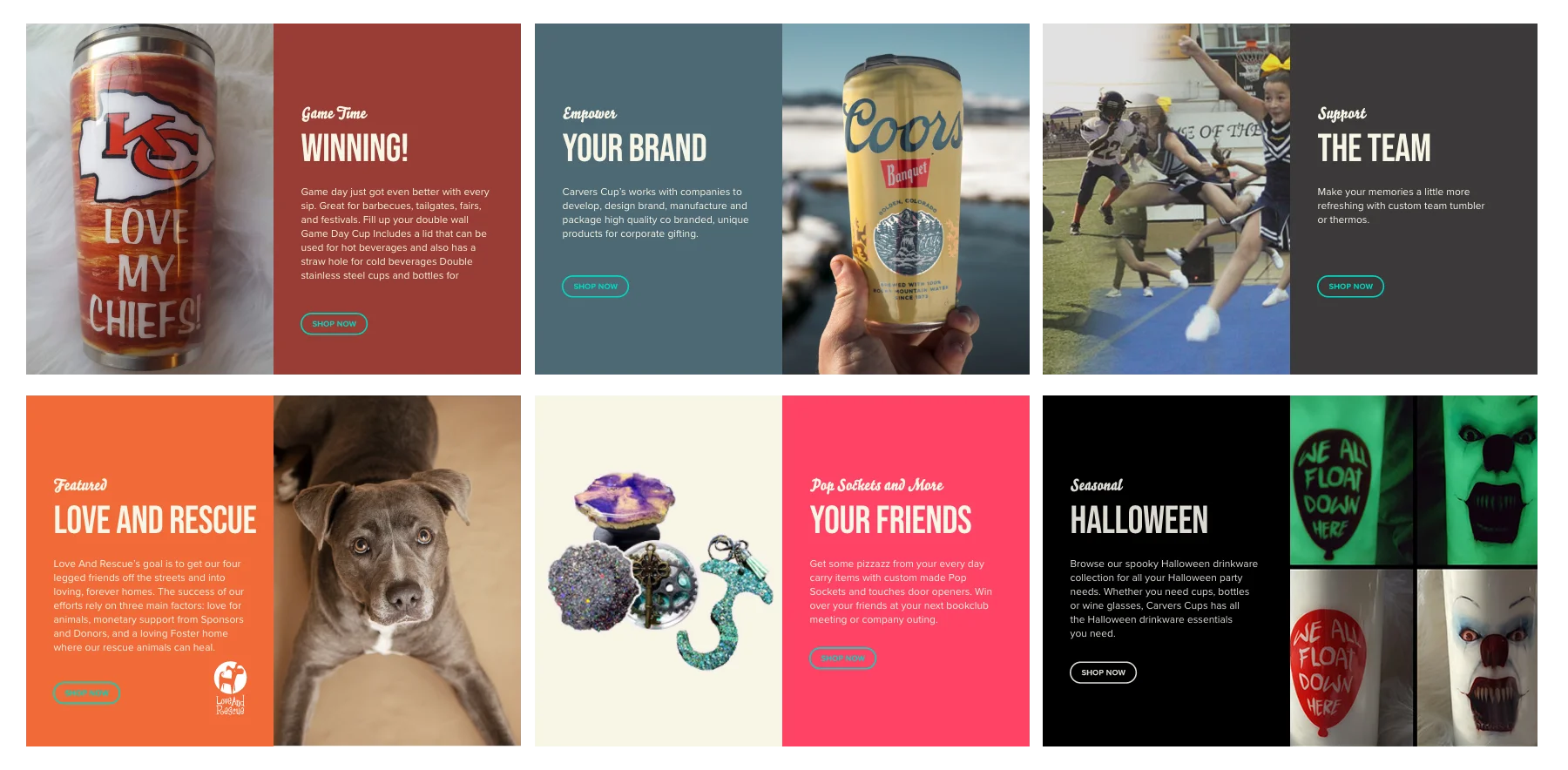 Carvers Cup Creations call-to-action button designs and interaction states