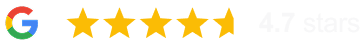 Google logo followed by four and a half gold stars and a 4.7 star rating in white text.