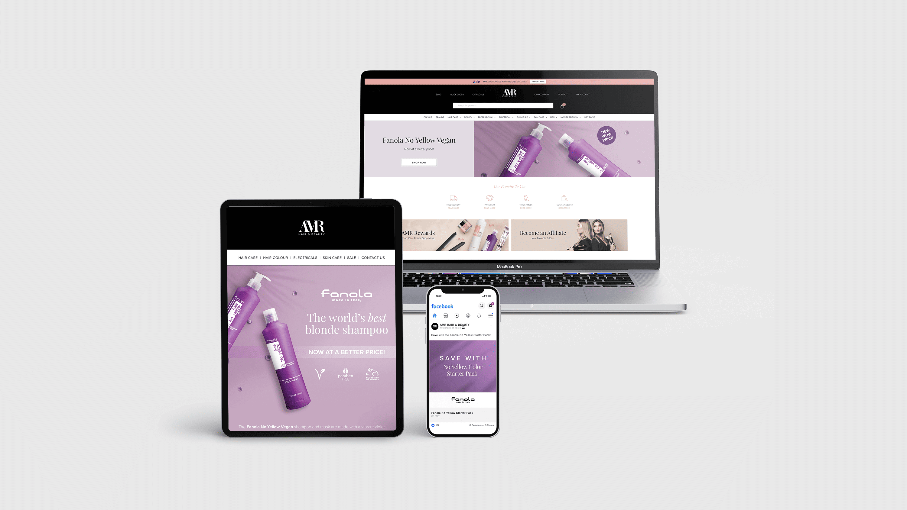 Mockup of multiple Fanola eDM Campaigns across different devices.