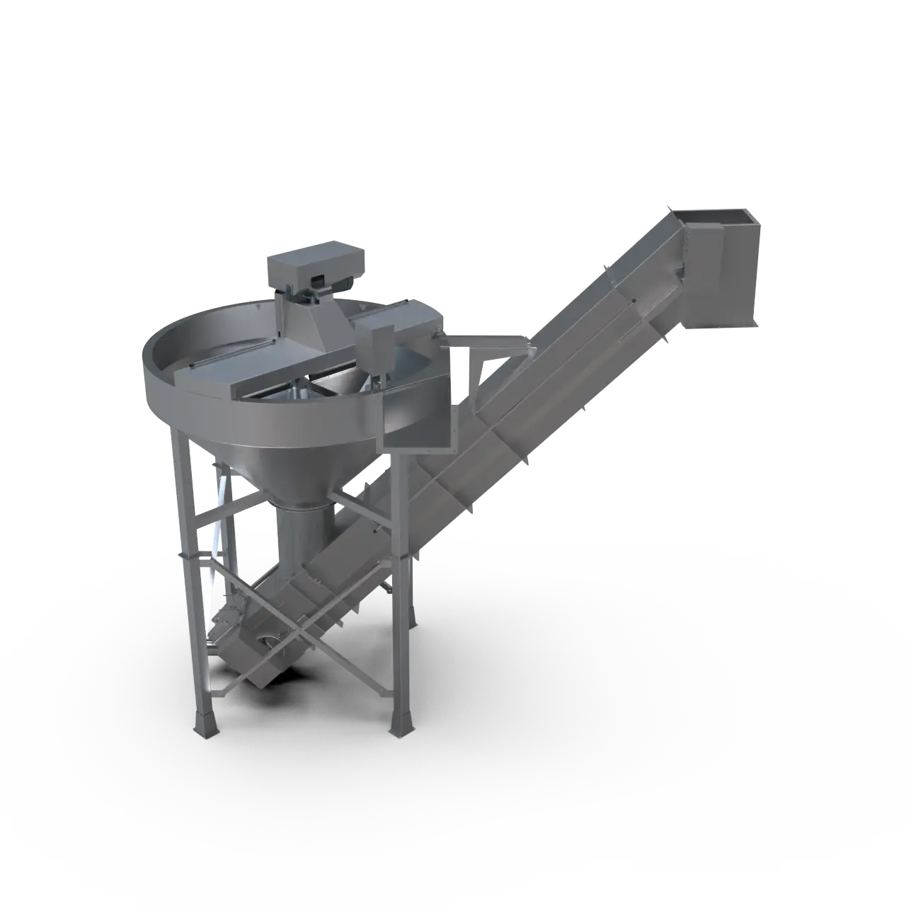 Cyclone destoner with stone removal conveyor frontal view