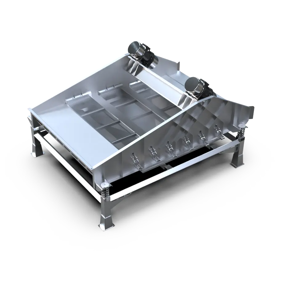 Dewatering shaker conveyor perforated deck - View out of high 35 degree angle