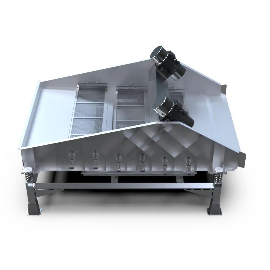 Dewatering shaker conveyor perforated deck - High side view