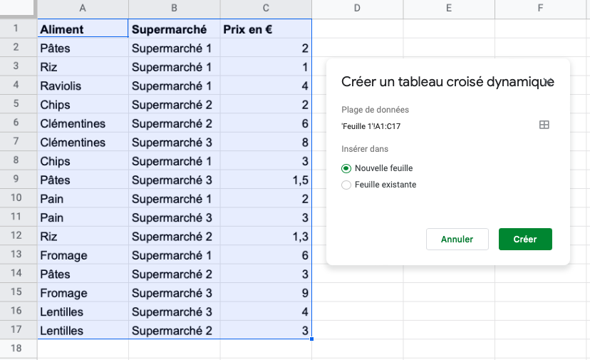 créer un tableau croisé dynamique