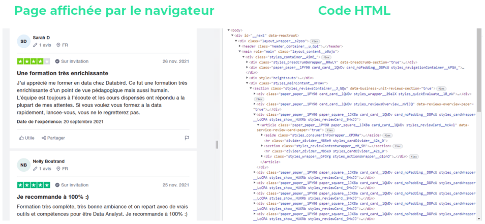Code HTML à scraper